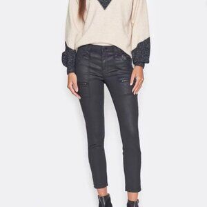 Joie Park Coated Black Skinny Moto Jeans in Black, size 28